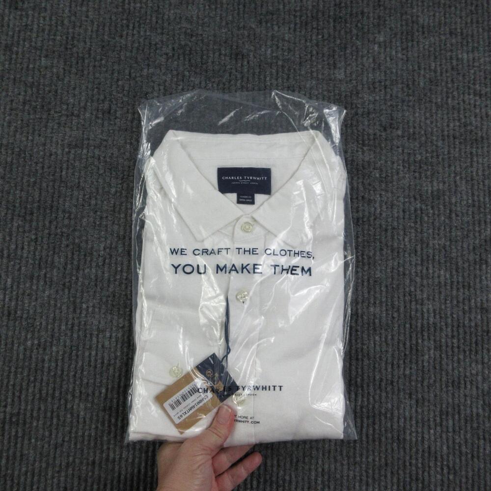 Charles Tyrwhitt Dress Shirt Mens XL White Linen Classic Fit Long Sleeve NWT